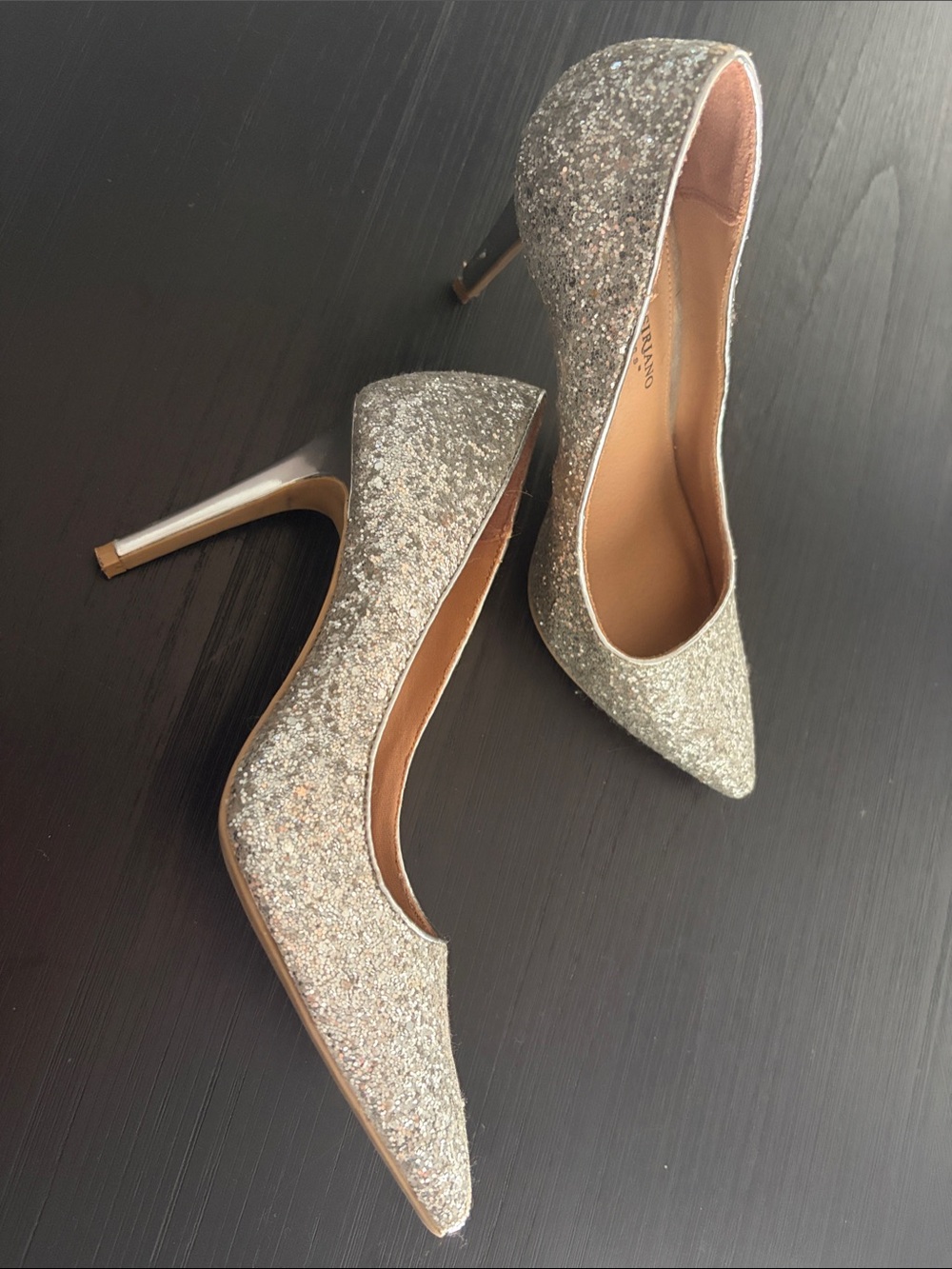 Glitter Pointed-Toe Stiletto Heels in Silver
